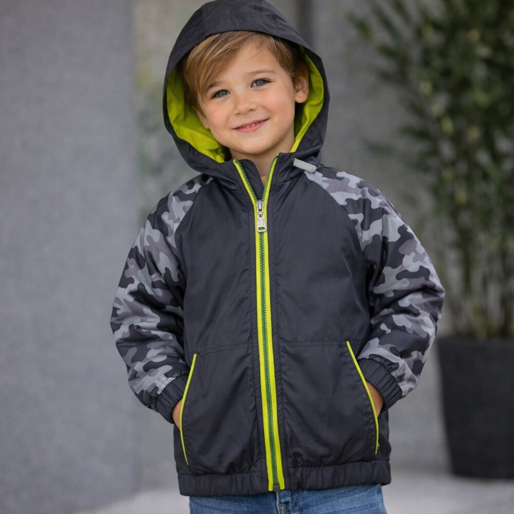 Michael Kors Windbreaker Jacket 3T Gray Camo Hooded Zip Coat